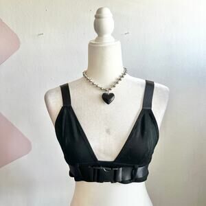 Dolls Kill Club Exx Black Buckle Bralette Top Size S Goth Grunge Y2K Rave